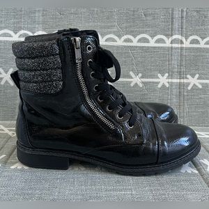 Girls Justice Black Glitter Boots, Size 8